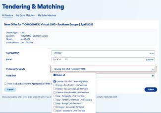 screen showing preferred terminals