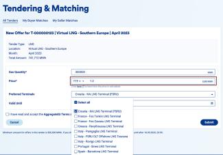 screen showing Tendering Matching page