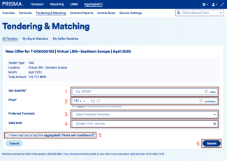Screen showing Tendering & Matching section