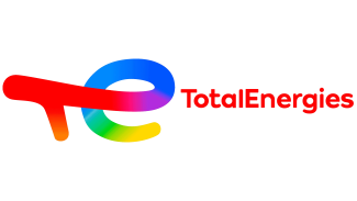 Colourful T and E, next to written words "TotalEnergies"